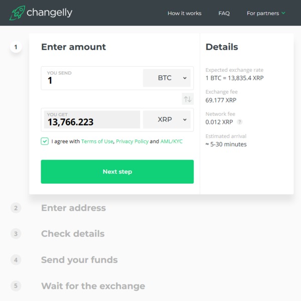 Changelly app enter amount screen.